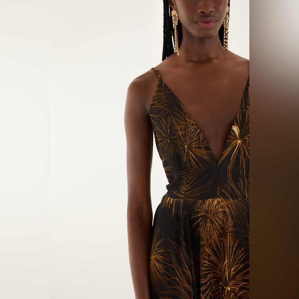 Farm Rio: Black Fireworks Sleeveless Open Back Maxi Dress - Picture 3 of 14